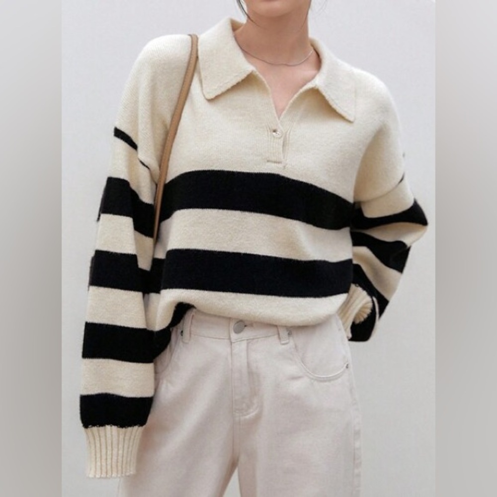 Dazy-Less Color Block Polo Neck Drop Shoulder Sweater size medium